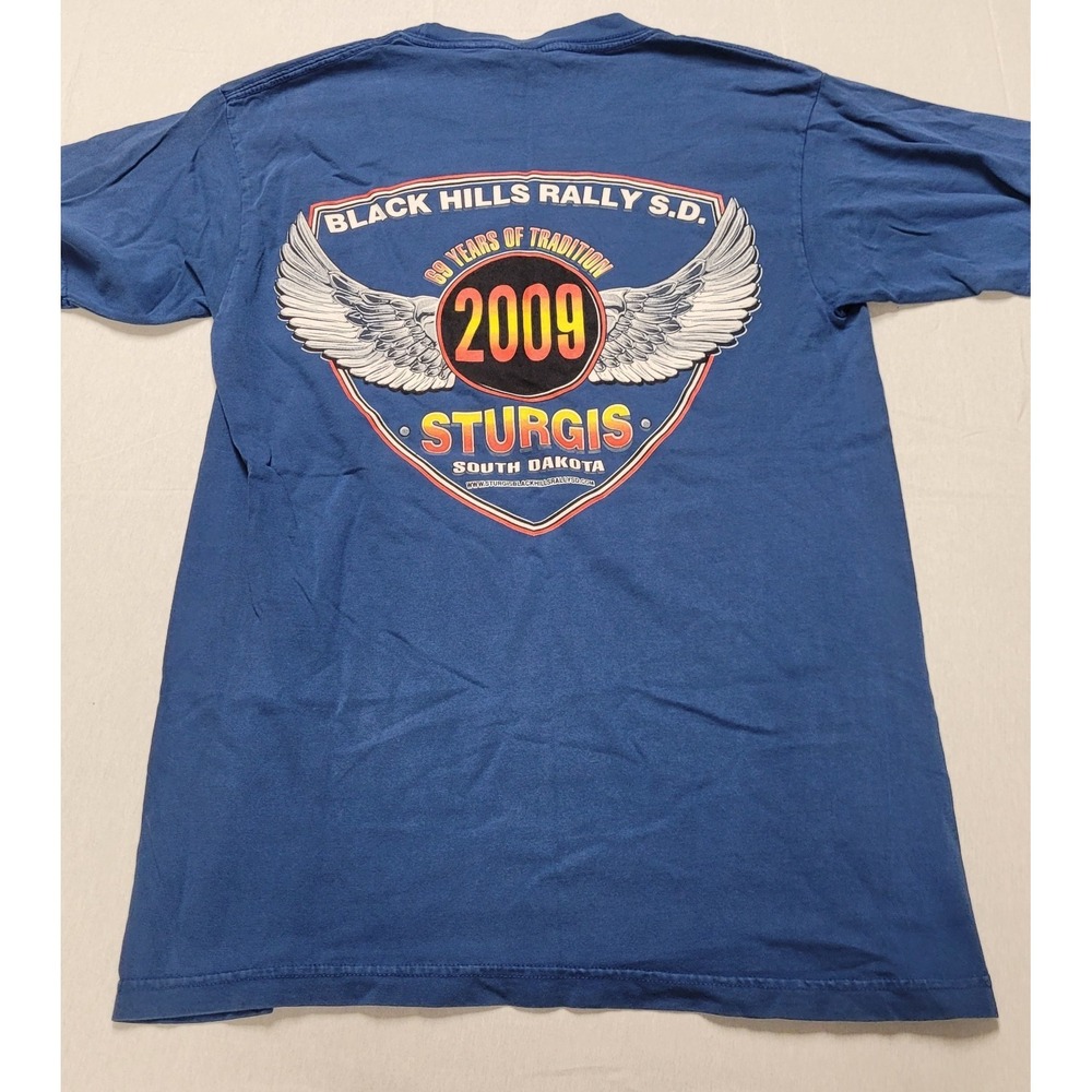 Men's Biker Design 69th Anniv Sturgis Black Hills, Sd Rally 2009 Blue Size Med View 3